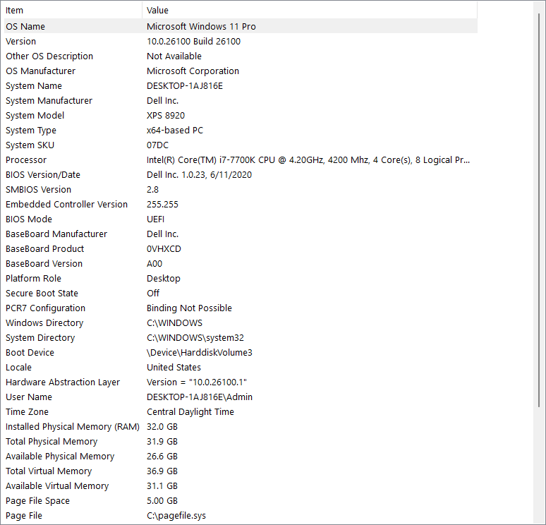 Dell Desktop - XPS 8920
