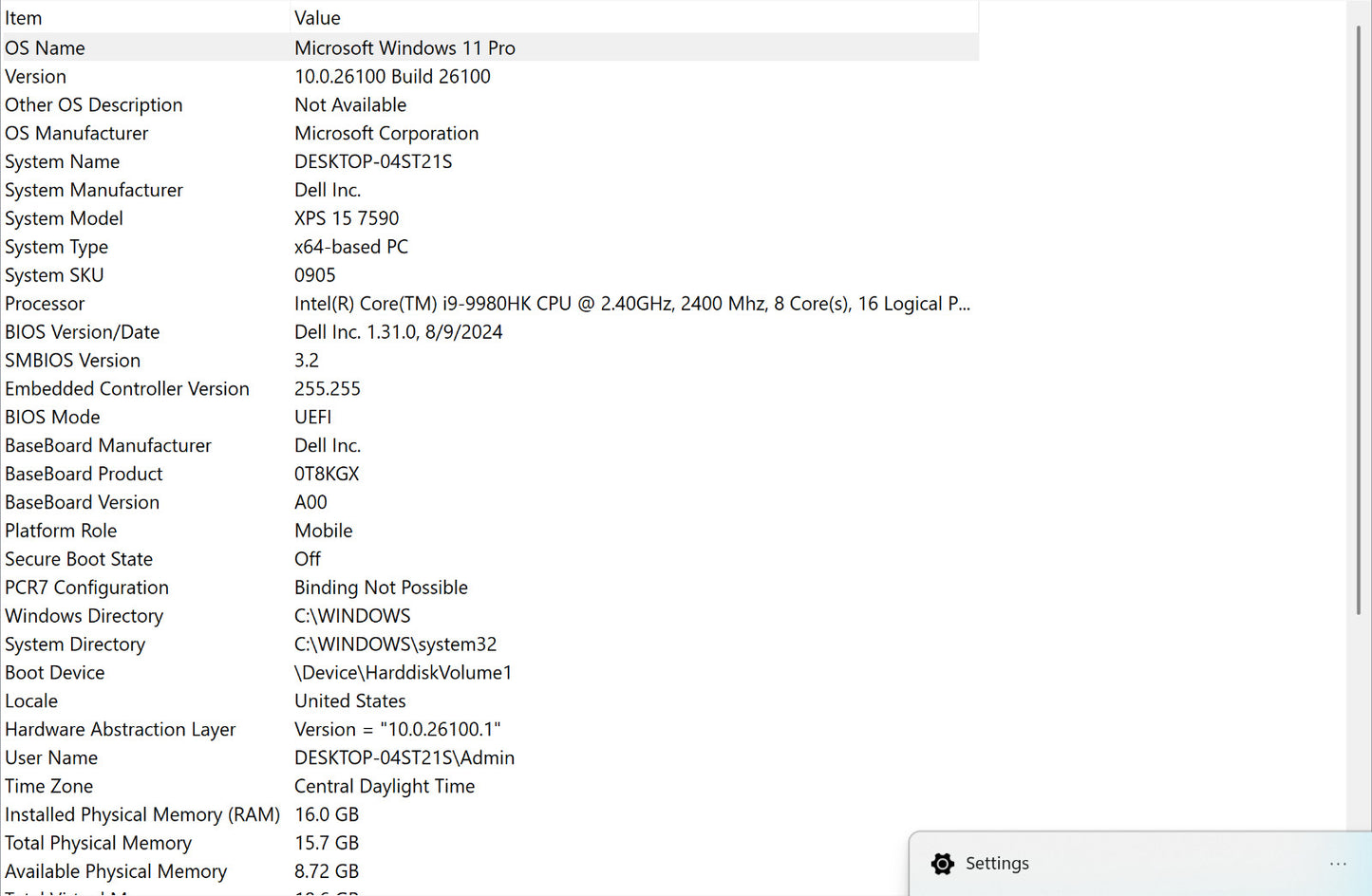 Dell Laptop – XPS 15 7590