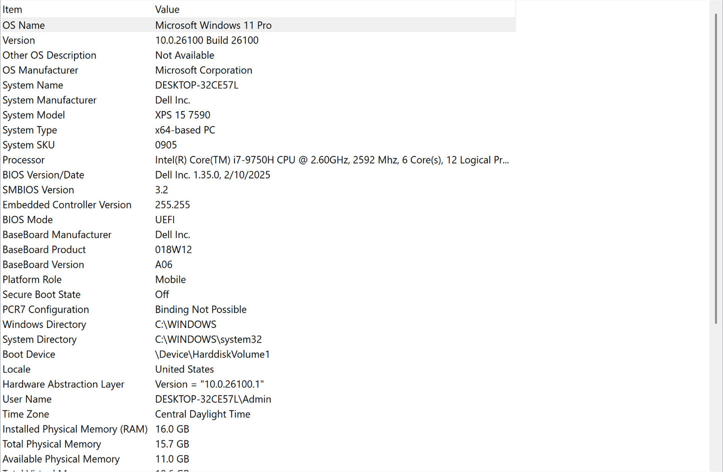 Dell Laptop – XPS 15 7590