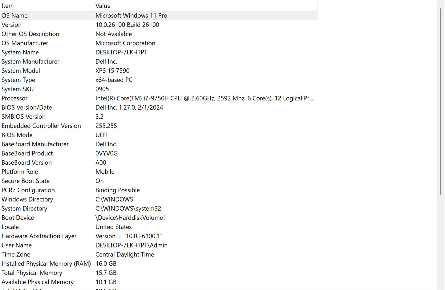 Dell Laptop – XPS 15 7590
